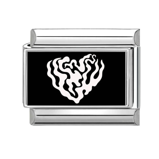 Image de 1 Pièce Bracelet à Maillons Breloques Italiens Accessories de Fabrication de Bracelets Bijoux DIY La Saint Valentin en 304 Acier Inoxydable Argent Mat Noir & Blanc Rectangle Cœur 10mm x 9mm