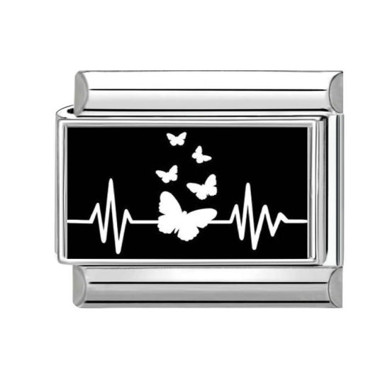 Image de 1 Pièce Bracelet à Maillons Breloques Italiens Accessories de Fabrication de Bracelets Bijoux DIY en 304 Acier Inoxydable Argent Mat Noir & Blanc Rectangle Papillons 10mm x 9mm