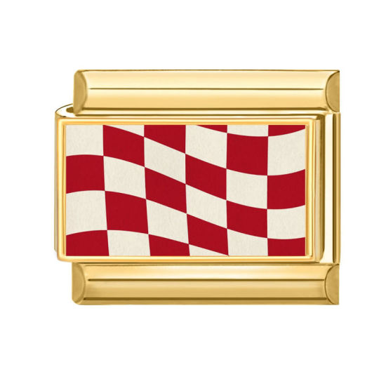 Picture of 1 Piece 304 Stainless Steel Italian Charm Links For DIY Bracelet Jewelry Making Gold Plated Red Rectangle Grid Checker 10mm x 9mm