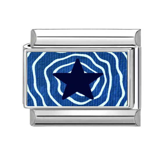 Image de 1 Pièce Bracelet à Maillons Breloques Italiens Accessories de Fabrication de Bracelets Bijoux DIY en 304 Acier Inoxydable Argent Mat Bleu Rectangle Pentacle 10mm x 9mm