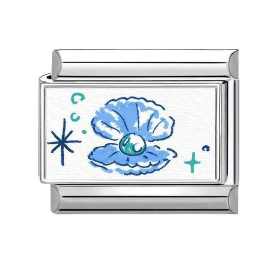 Image de 1 Pièce Bracelet à Maillons Breloques Italiens Accessories de Fabrication de Bracelets Bijoux DIY en 304 Acier Inoxydable Argent Mat Bleu Rectangle Coquilles 10mm x 9mm