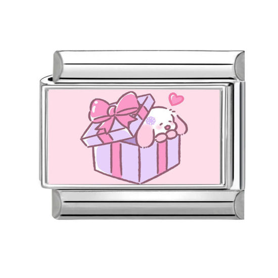 Imagen de 1 Unidad 304 Acero Inoxidable día de San Valentín Charm Pulsera de Eslabones Italianos para Hacer Joyas DIY Tono de Plata Multicolor Rectángulo Perro 10mm x 9mm