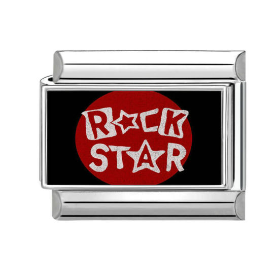 Imagen de 1 Unidad 304 Acero Inoxidable Charm Pulsera de Eslabones Italianos para Hacer Joyas DIY Tono de Plata Rojo Rectángulo Mensaje " Rock Star " 10mm x 9mm
