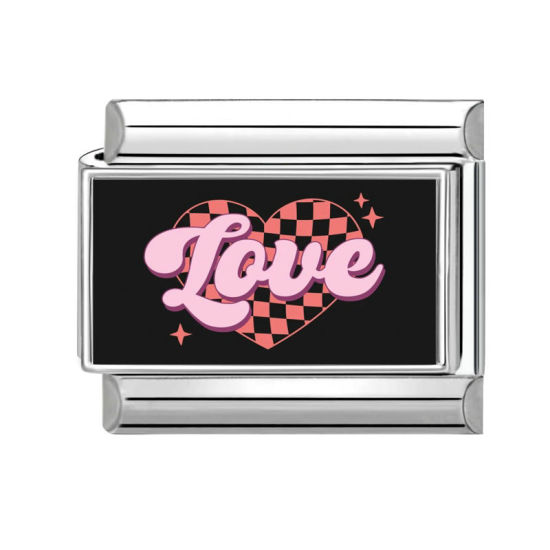 Imagen de 1 Unidad 304 Acero Inoxidable día de San Valentín Charm Pulsera de Eslabones Italianos para Hacer Joyas DIY Tono de Plata Rosado Rectángulo Corazón Mensaje " Amor " 10mm x 9mm