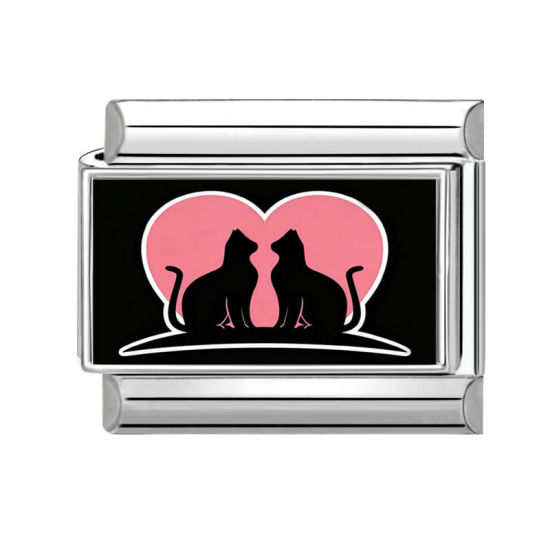 Imagen de 1 Unidad 304 Acero Inoxidable día de San Valentín Charm Pulsera de Eslabones Italianos para Hacer Joyas DIY Tono de Plata Negro Rectángulo Gato 10mm x 9mm