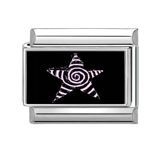 Imagen de 1 Unidad 304 Acero Inoxidable Charm Pulsera de Eslabones Italianos para Hacer Joyas DIY Tono de Plata Negro Rectángulo Estrellas de cinco puntos 10mm x 9mm