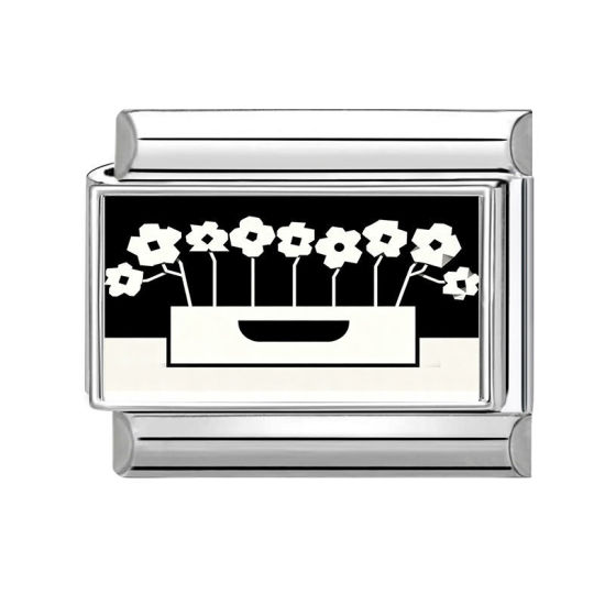 Imagen de 1 Unidad 304 Acero Inoxidable Charm Pulsera de Eslabones Italianos para Hacer Joyas DIY Tono de Plata Negro Rectángulo Flor 10mm x 9mm