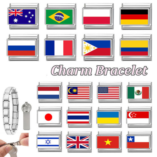 Imagen de 1 Unidad 304 Acero Inoxidable Charm Pulsera de Eslabones Italianos para Hacer Joyas DIY Al Por Mayor Tono de Plata Rectángulo Bandera de Union Jack 10mm x 9mm