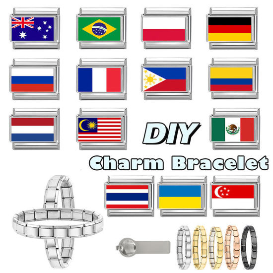 Imagen de 1 Unidad 304 Acero Inoxidable Charm Pulsera de Eslabones Italianos para Hacer Joyas DIY Al Por Mayor Tono de Plata Rectángulo Bandera de Union Jack 10mm x 9mm