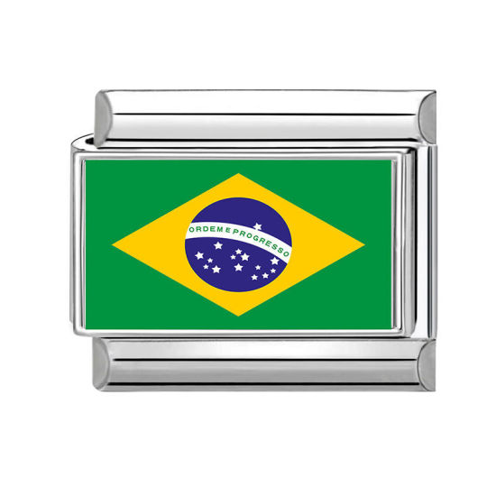 Imagen de 1 Unidad 304 Acero Inoxidable Charm Pulsera de Eslabones Italianos para Hacer Joyas DIY Al Por Mayor Tono de Plata Rectángulo Bandera Brasileña 10mm x 9mm