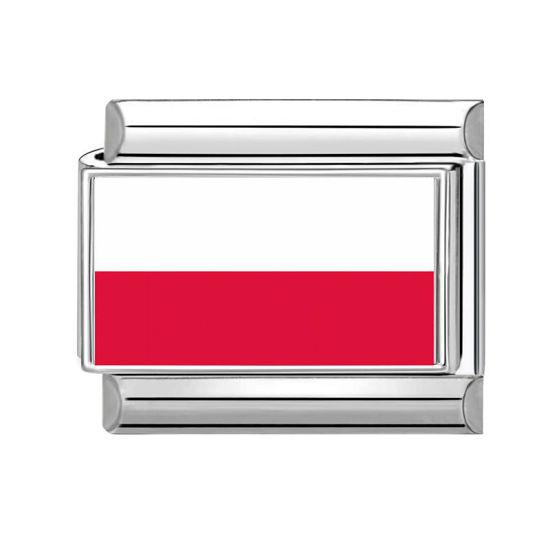 Imagen de 1 Unidad 304 Acero Inoxidable Charm Pulsera de Eslabones Italianos para Hacer Joyas DIY Al Por Mayor Tono de Plata Rectángulo Bandera de Polonia 10mm x 9mm