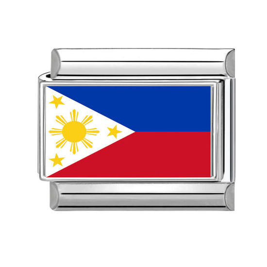 Imagen de 1 Unidad 304 Acero Inoxidable Charm Pulsera de Eslabones Italianos para Hacer Joyas DIY Al Por Mayor Tono de Plata Rectángulo Bandera filipina 10mm x 9mm