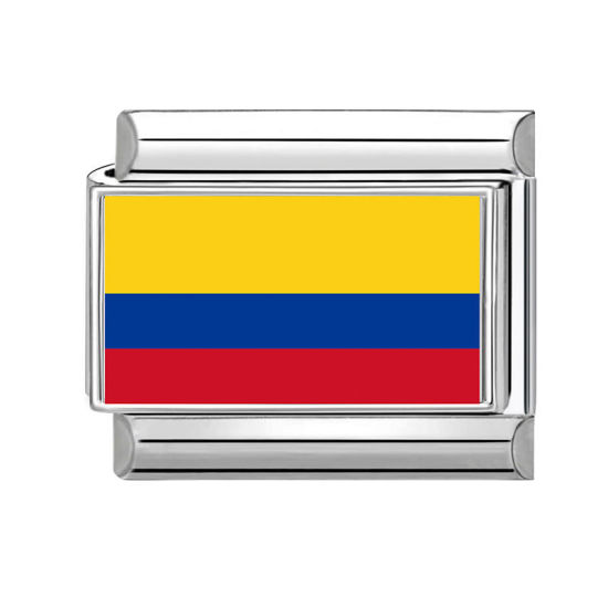 Imagen de 1 Unidad 304 Acero Inoxidable Charm Pulsera de Eslabones Italianos para Hacer Joyas DIY Al Por Mayor Tono de Plata Rectángulo Bandera de Colombia 10mm x 9mm