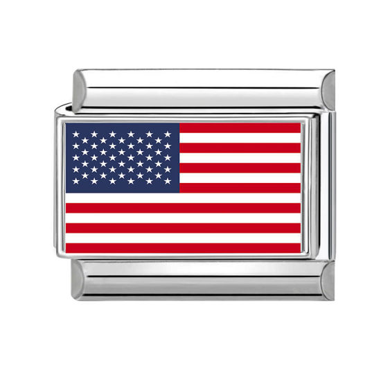 Imagen de 1 Unidad 304 Acero Inoxidable Charm Pulsera de Eslabones Italianos para Hacer Joyas DIY Al Por Mayor Tono de Plata Rectángulo Bandera de los Estados Unidos 10mm x 9mm