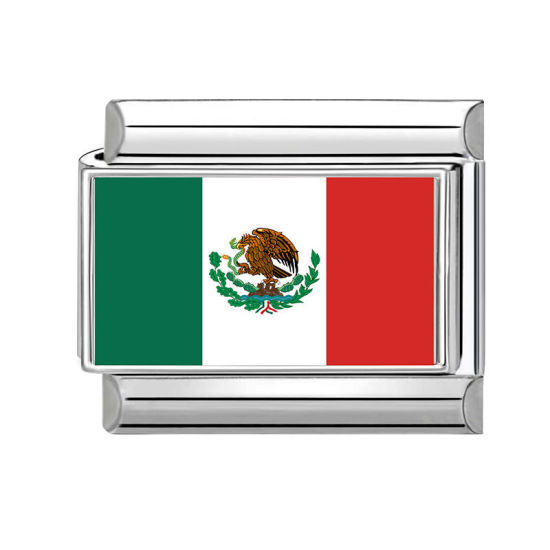 Imagen de 1 Unidad 304 Acero Inoxidable Charm Pulsera de Eslabones Italianos para Hacer Joyas DIY Al Por Mayor Tono de Plata Rectángulo Bandera de México 10mm x 9mm