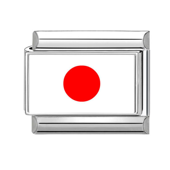 Imagen de 1 Unidad 304 Acero Inoxidable Charm Pulsera de Eslabones Italianos para Hacer Joyas DIY Al Por Mayor Tono de Plata Rectángulo Bandera japonesa 10mm x 9mm