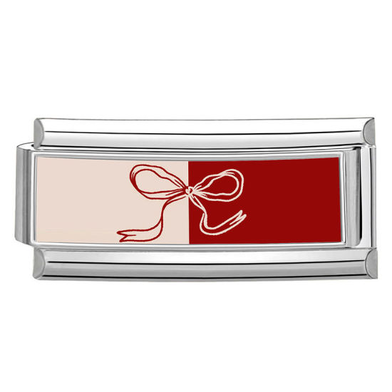 Image de 1 Pièce Bracelet à Maillons Breloques Italiens Accessories de Fabrication de Bracelets Bijoux DIY En Gros en 304 Acier Inoxydable Argent Mat Rouge Rectangle Nœuds Papillons 20mm x 9mm