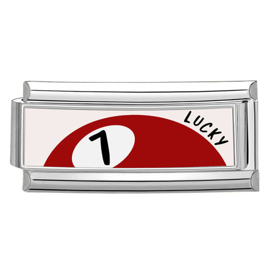 Image de 1 Pièce Bracelet à Maillons Breloques Italiens Accessories de Fabrication de Bracelets Bijoux DIY En Gros en 304 Acier Inoxydable Argent Mat Rouge Rectangle Boule de Billard N°7 Mots " Lucky " 20mm x 9mm