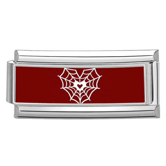 Image de 1 Pièce Bracelet à Maillons Breloques Italiens Accessories de Fabrication de Bracelets Bijoux DIY En Gros en 304 Acier Inoxydable Argent Mat Rouge Rectangle Halloween Toiles d'Araignée 20mm x 9mm