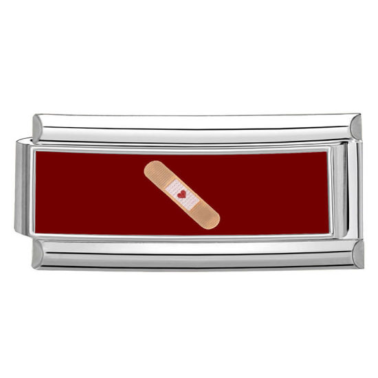 Image de 1 Pièce Bracelet à Maillons Breloques Italiens Accessories de Fabrication de Bracelets Bijoux DIY En Gros en 304 Acier Inoxydable Argent Mat Rouge Rectangle Bandage Adhésif 20mm x 9mm