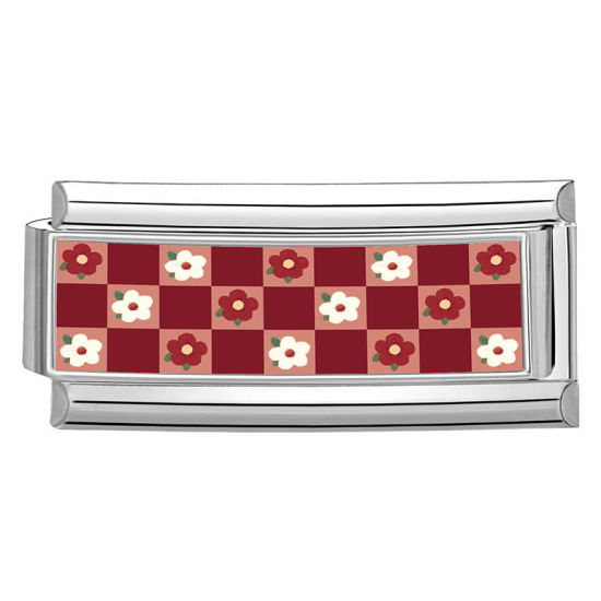 Image de 1 Pièce Bracelet à Maillons Breloques Italiens Accessories de Fabrication de Bracelets Bijoux DIY En Gros en 304 Acier Inoxydable Argent Mat Rouge Rectangle Fleurs 20mm x 9mm