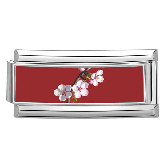 Image de 1 Pièce Bracelet à Maillons Breloques Italiens Accessories de Fabrication de Bracelets Bijoux DIY En Gros en 304 Acier Inoxydable Argent Mat Rouge Rectangle Fleur de Pêche 20mm x 9mm