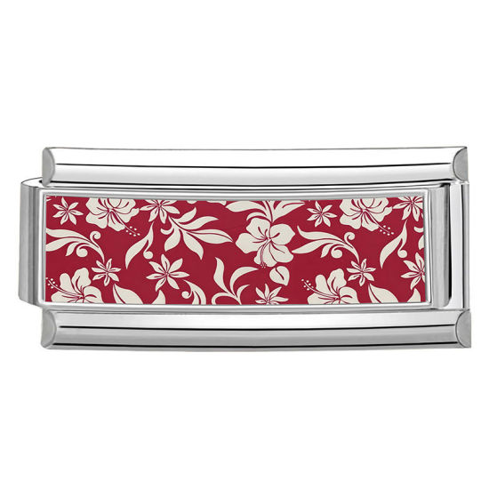 Image de 1 Pièce Bracelet à Maillons Breloques Italiens Accessories de Fabrication de Bracelets Bijoux DIY En Gros en 304 Acier Inoxydable Argent Mat Rouge Rectangle Fleurs 20mm x 9mm