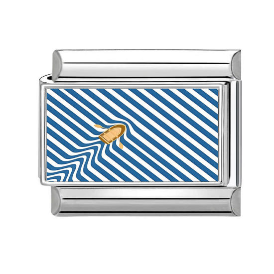Imagen de 1 Unidad 304 Acero Inoxidable Charm Pulsera de Eslabones Italianos para Hacer Joyas DIY Al Por Mayor Tono de Plata Azul Rectángulo Barco 10mm x 9mm