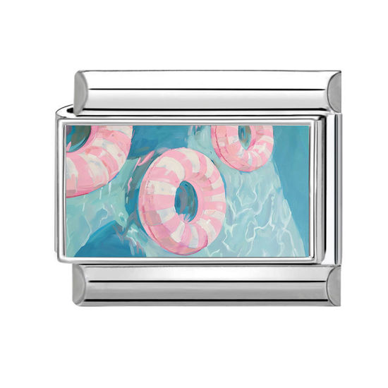 Imagen de 1 Unidad 304 Acero Inoxidable Charm Pulsera de Eslabones Italianos para Hacer Joyas DIY Al Por Mayor Tono de Plata Rosado Rectángulo Anillo de Natación 10mm x 9mm