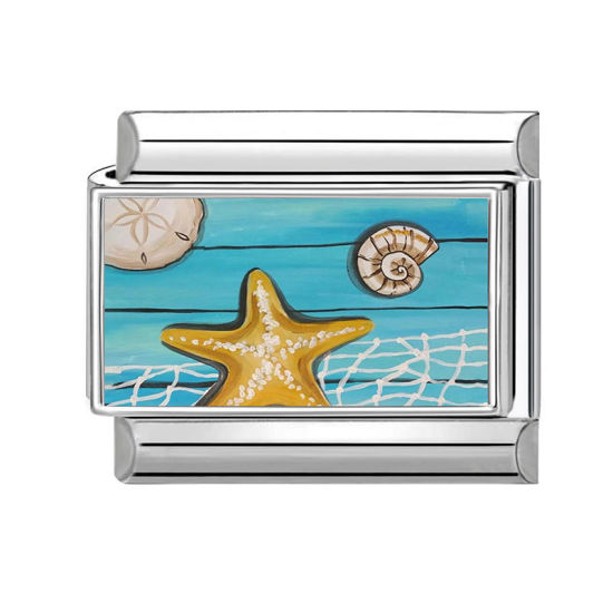 Imagen de 1 Unidad 304 Acero Inoxidable Charm Pulsera de Eslabones Italianos para Hacer Joyas DIY Al Por Mayor Tono de Plata Amarillo Rectángulo Estrella de Mar 10mm x 9mm
