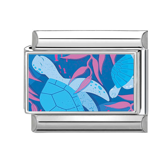Imagen de 1 Unidad 304 Acero Inoxidable Charm Pulsera de Eslabones Italianos para Hacer Joyas DIY Al Por Mayor Tono de Plata Azul Rectángulo Tortuga 10mm x 9mm