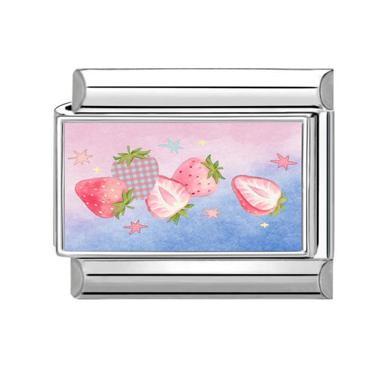 Imagen de 1 Unidad 304 Acero Inoxidable Charm Pulsera de Eslabones Italianos para Hacer Joyas DIY Al Por Mayor Tono de Plata Rosado Rectángulo Fresas 10mm x 9mm