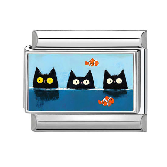 Imagen de 1 Unidad 304 Acero Inoxidable Charm Pulsera de Eslabones Italianos para Hacer Joyas DIY Al Por Mayor Tono de Plata Negro Rectángulo Gato 10mm x 9mm