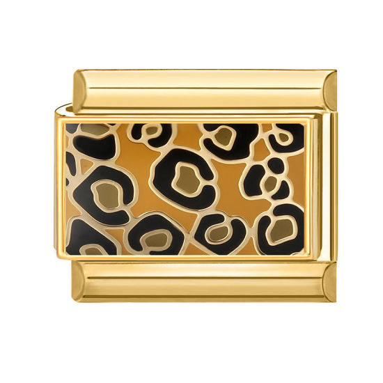 Bild von 1 Stück 304 Edelstahl Charm-Armband mit italienischen Gliedern zur Herstellung von DIY-Schmuck Großhandel Vergoldet Braun Rechteck Leopard 10mm x 9mm