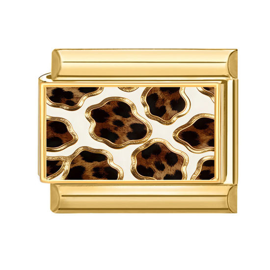 Bild von 1 Stück 304 Edelstahl Charm-Armband mit italienischen Gliedern zur Herstellung von DIY-Schmuck Großhandel Vergoldet Kaffeebraun Rechteck Leopard 10mm x 9mm