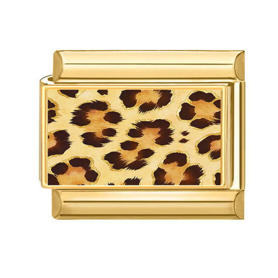 Bild von 1 Stück 304 Edelstahl Charm-Armband mit italienischen Gliedern zur Herstellung von DIY-Schmuck Großhandel Vergoldet Gelb Rechteck Leopard 10mm x 9mm
