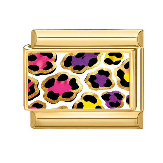 Bild von 1 Stück 304 Edelstahl Charm-Armband mit italienischen Gliedern zur Herstellung von DIY-Schmuck Großhandel Vergoldet Bunt Rechteck Leopard 10mm x 9mm