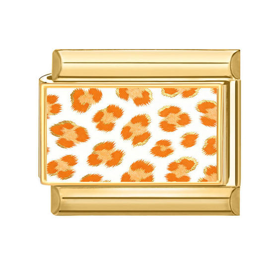 Bild von 1 Stück 304 Edelstahl Charm-Armband mit italienischen Gliedern zur Herstellung von DIY-Schmuck Großhandel Vergoldet Orange Rechteck Leopard 10mm x 9mm