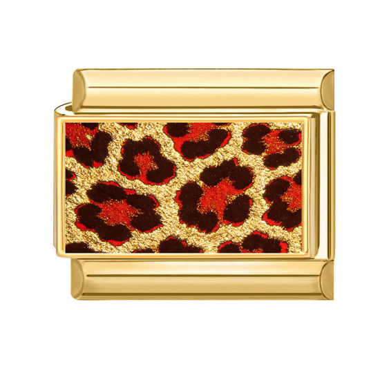 Bild von 1 Stück 304 Edelstahl Charm-Armband mit italienischen Gliedern zur Herstellung von DIY-Schmuck Großhandel Vergoldet Rot Rechteck Leopard 10mm x 9mm