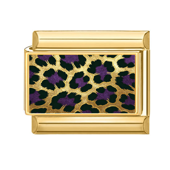 Bild von 1 Stück 304 Edelstahl Charm-Armband mit italienischen Gliedern zur Herstellung von DIY-Schmuck Großhandel Vergoldet Violett Rechteck Leopard 10mm x 9mm