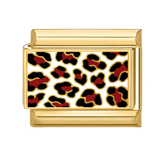 Bild von 1 Stück 304 Edelstahl Charm-Armband mit italienischen Gliedern zur Herstellung von DIY-Schmuck Großhandel Vergoldet Kaffeebraun Rechteck Leopard 10mm x 9mm