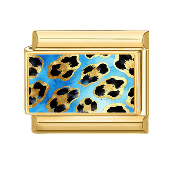 Bild von 1 Stück 304 Edelstahl Charm-Armband mit italienischen Gliedern zur Herstellung von DIY-Schmuck Großhandel Vergoldet Blau Rechteck Leopard 10mm x 9mm
