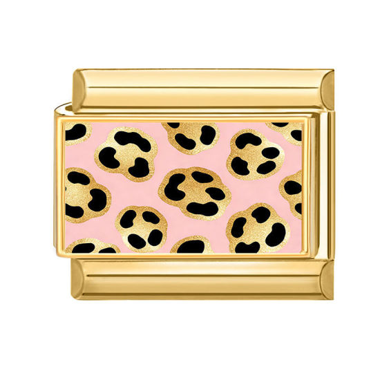 Bild von 1 Stück 304 Edelstahl Charm-Armband mit italienischen Gliedern zur Herstellung von DIY-Schmuck Großhandel Vergoldet Hellrosa Rechteck Leopard 10mm x 9mm