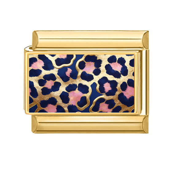 Bild von 1 Stück 304 Edelstahl Charm-Armband mit italienischen Gliedern zur Herstellung von DIY-Schmuck Großhandel Vergoldet Rosa Rechteck Leopard 10mm x 9mm