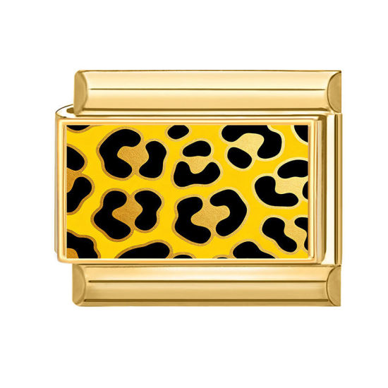 Bild von 1 Stück 304 Edelstahl Charm-Armband mit italienischen Gliedern zur Herstellung von DIY-Schmuck Großhandel Vergoldet Golden Rechteck Leopard 10mm x 9mm