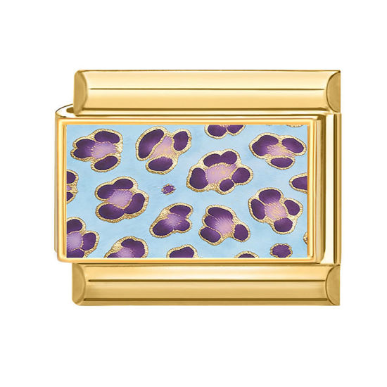 Bild von 1 Stück 304 Edelstahl Charm-Armband mit italienischen Gliedern zur Herstellung von DIY-Schmuck Großhandel Vergoldet Blau Rechteck Blumen 10mm x 9mm