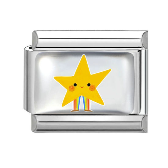 Imagen de 1 Unidad 304 Acero Inoxidable Charm Pulsera de Eslabones Italianos para Hacer Joyas DIY Al Por Mayor Tono de Plata Amarillo Rectángulo Estrellas de cinco puntos 10mm x 9mm