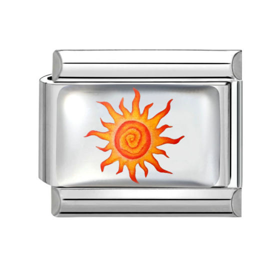 Imagen de 1 Unidad 304 Acero Inoxidable Charm Pulsera de Eslabones Italianos para Hacer Joyas DIY Al Por Mayor Tono de Plata Naranja Rectángulo Sol 10mm x 9mm