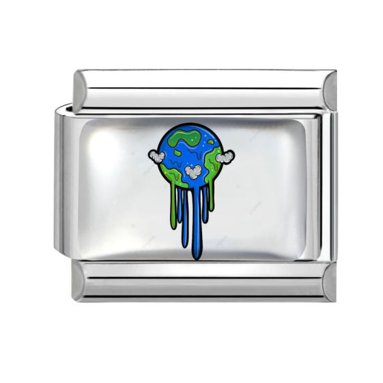 Imagen de 1 Unidad 304 Acero Inoxidable Charm Pulsera de Eslabones Italianos para Hacer Joyas DIY Al Por Mayor Tono de Plata Azul Rectángulo Universo Planeta 10mm x 9mm