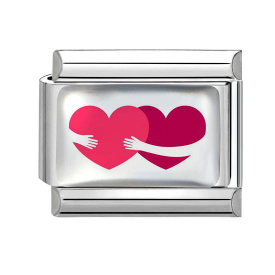 Imagen de 1 Unidad 304 Acero Inoxidable día de San Valentín Charm Pulsera de Eslabones Italianos para Hacer Joyas DIY Al Por Mayor Tono de Plata Rojo Rectángulo Corazón 10mm x 9mm
